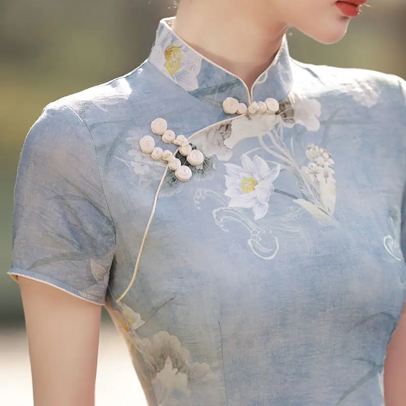 Top Trends: Simple Elegant Slim Qipao Women Vintage Floral Style Cheongsam Traditional Short Sleeve Young Girl Chinese Dress Modern New Shoppable Styles