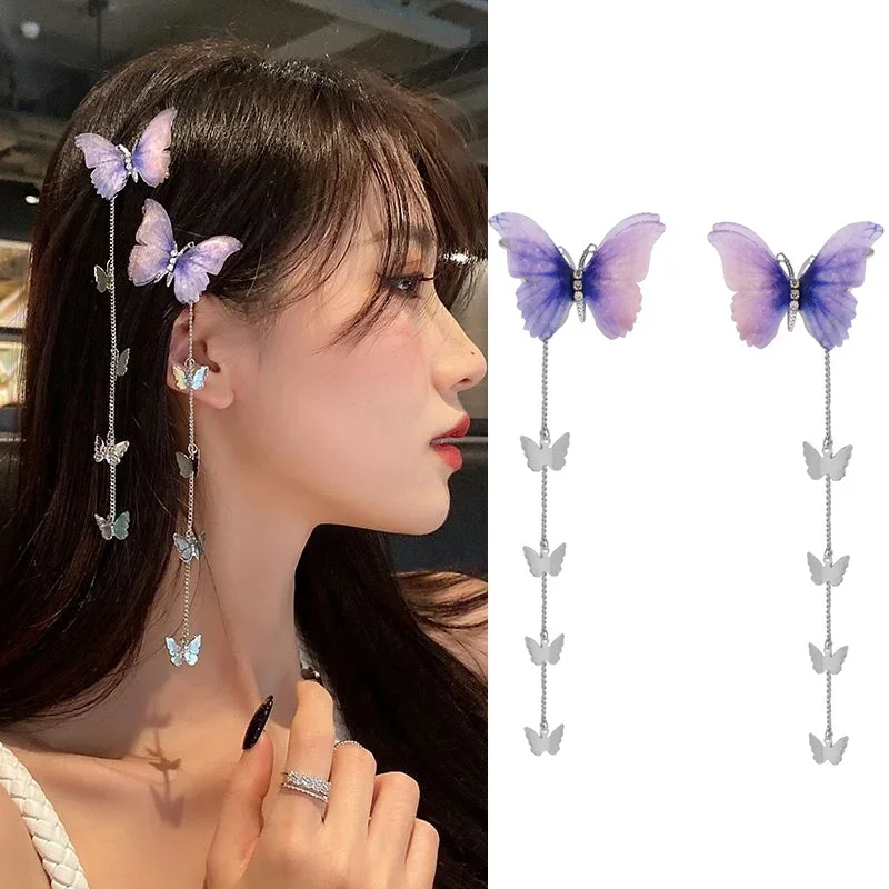 Top Trends: 2PCS Butterfly Hairpins New Korean Metal Tassel Long Hair Clips For Women Vintage Side Clip Party Jewelry Hair Accessories Shoppable Styles