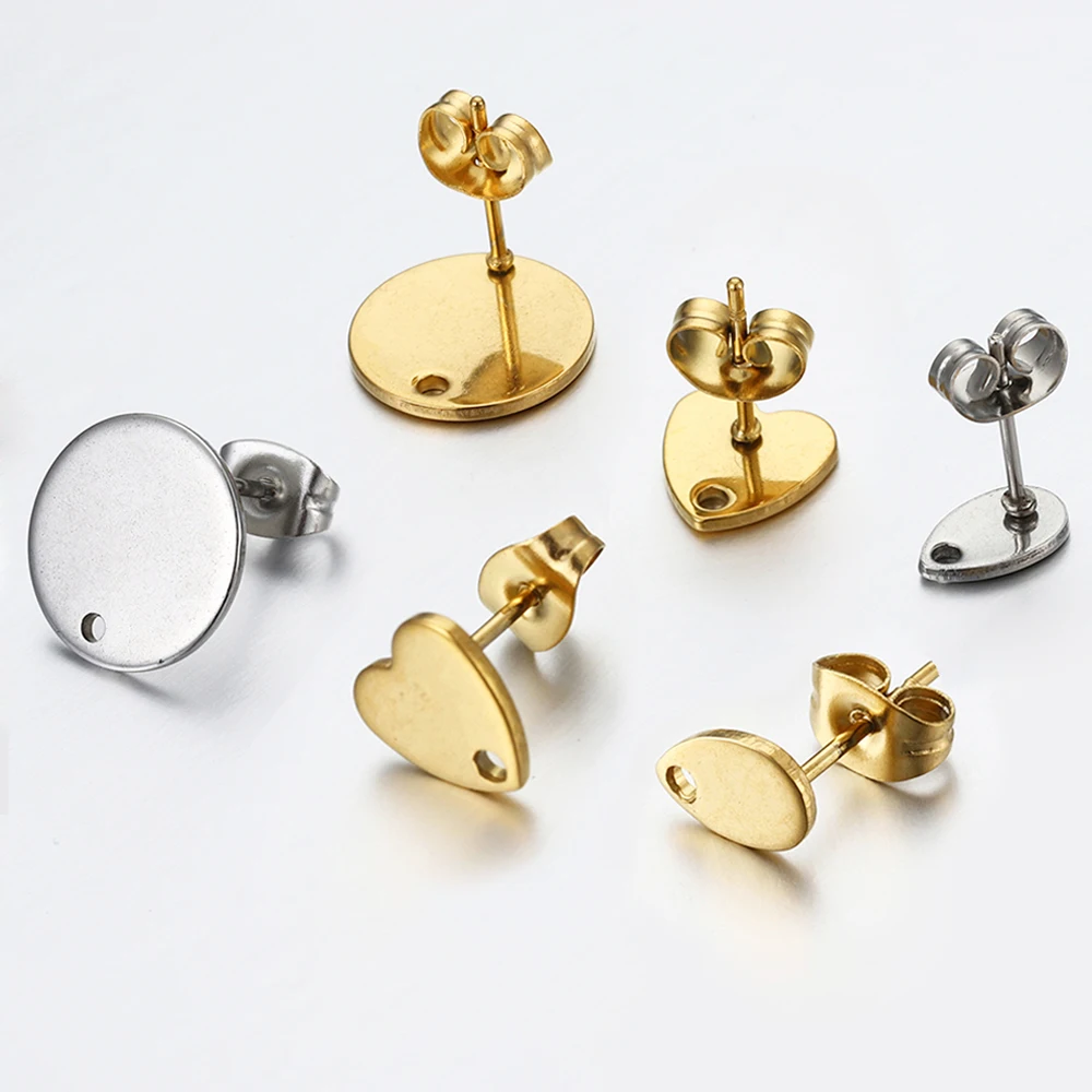 Top Trends: 10pcs Gold Stainless Steel Love Heart Ear Studs For DIY Earrings Base Jewelry Making Hole Dangle Charm Components Accessories Shoppable Styles