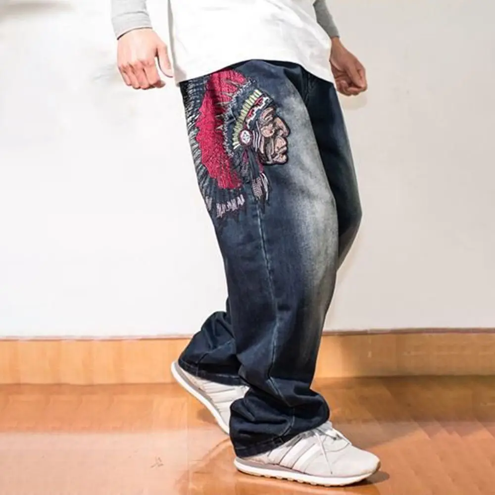 Top Trends: Embroidery Loose Men Baggy Jeans Hip Hop Skateboard Denim Pants Street Dance Rap Streetwear Male Trousers Cartoon Retro Shoppable Styles