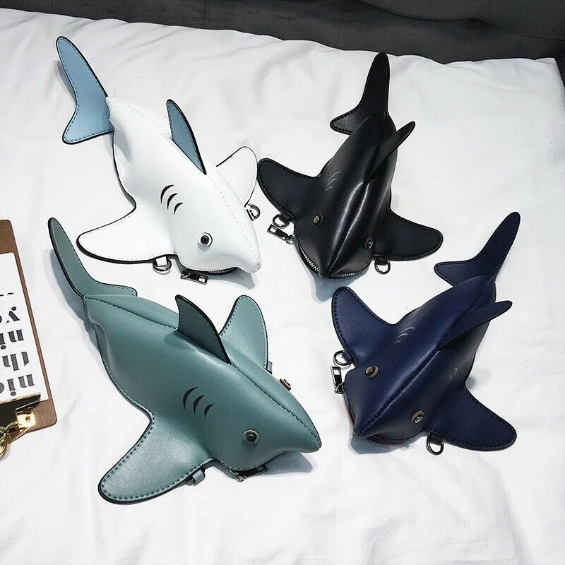 Top Trends: Cute Cartoon Shark Shape Ladies Shoulder Bag PU Leather Mobile Phone Messenger Chain Shoppable Styles