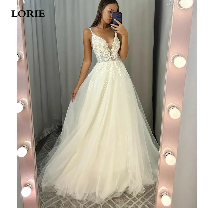 Top Trends: LORIE Lace Wedding Dresses A Line Spaghetti Straps Appliqued Lace Bride Dress Elegant Shiny Modest Bride Wedding Gowns 2024 Shoppable Styles