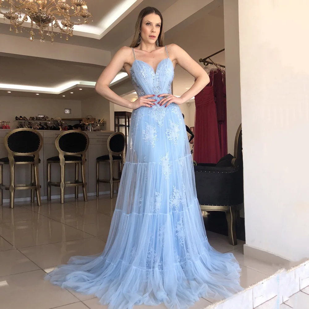 Top Trends: Blue Evening Dresses Spagehtti Straps Sweetheart Party Dress Satin With Applique Sleeveless Mermaid فساتين مناسبة حسب الطلب Shoppable Styles