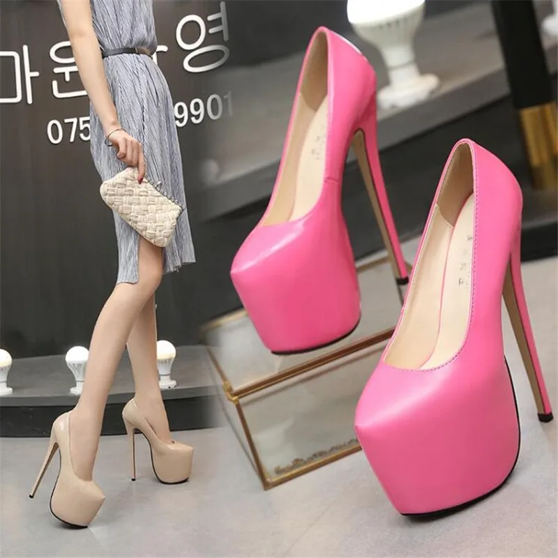 Top Trends: 35-44 Size Women Super High Heels 18cm Shoes Concise 8CM Platforms Shoes Pumps Wedding Party Sexy Leather Shoes Zapatos Shoppable Styles - Image 4