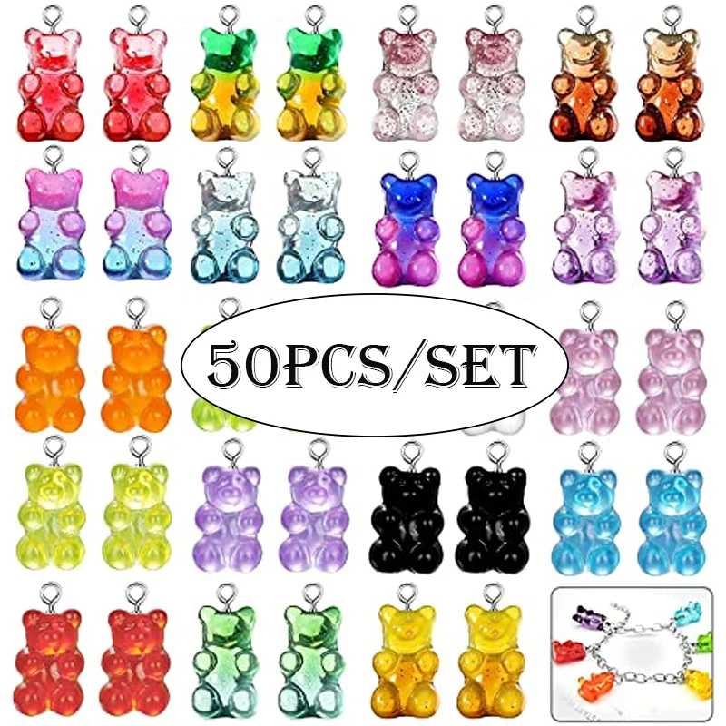 Top Trends: 50Pcs Fashion Cute Resin Gummy Colorful Bear Pendant Charms For Woman Girls Cartoon Jewelry Making Findings DIY Handmake Toy Shoppable Styles