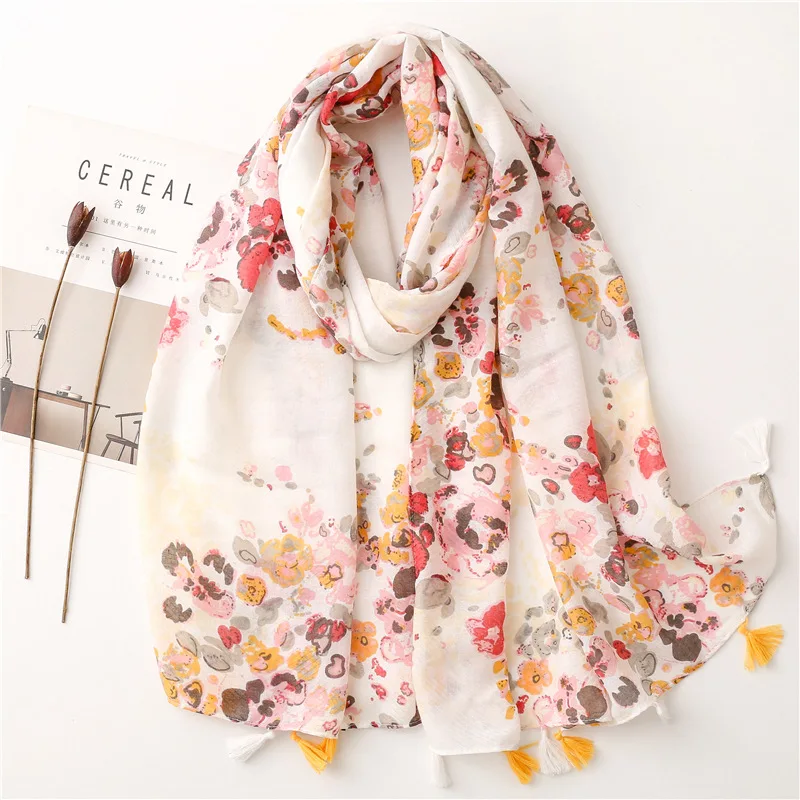 Top Trends: Autumn New Fashion Bohemian Lovely Floral Tassel Viscose Shawl Scarf Lady High Quality Wrap Pashmina Stole Bufandas Muslim Hijab Shoppable Styles