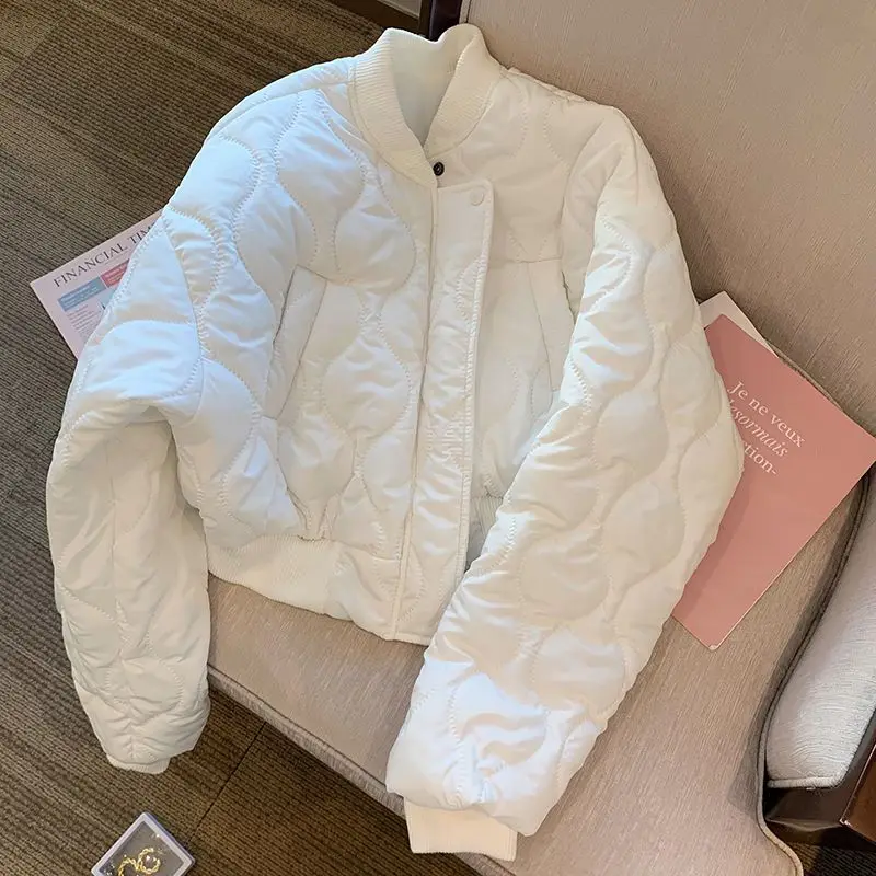 Top Trends: HOUZHOU White Cropped Bomber Padded Jacket Women Korean Fashion Streetwear Short Winter Jackets Oversize Chic And Elegant Coats Shoppable Styles