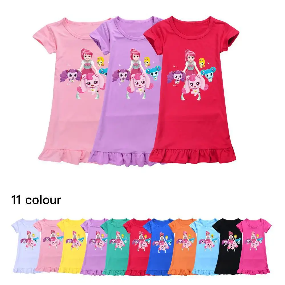 Top Trends: Korean Catch Teenieping Clothes Kids Summer Pajamas Dress Baby Girls Short Sleeve Nightgown Children's Cartoon Sleeping HomeWear Shoppable Styles