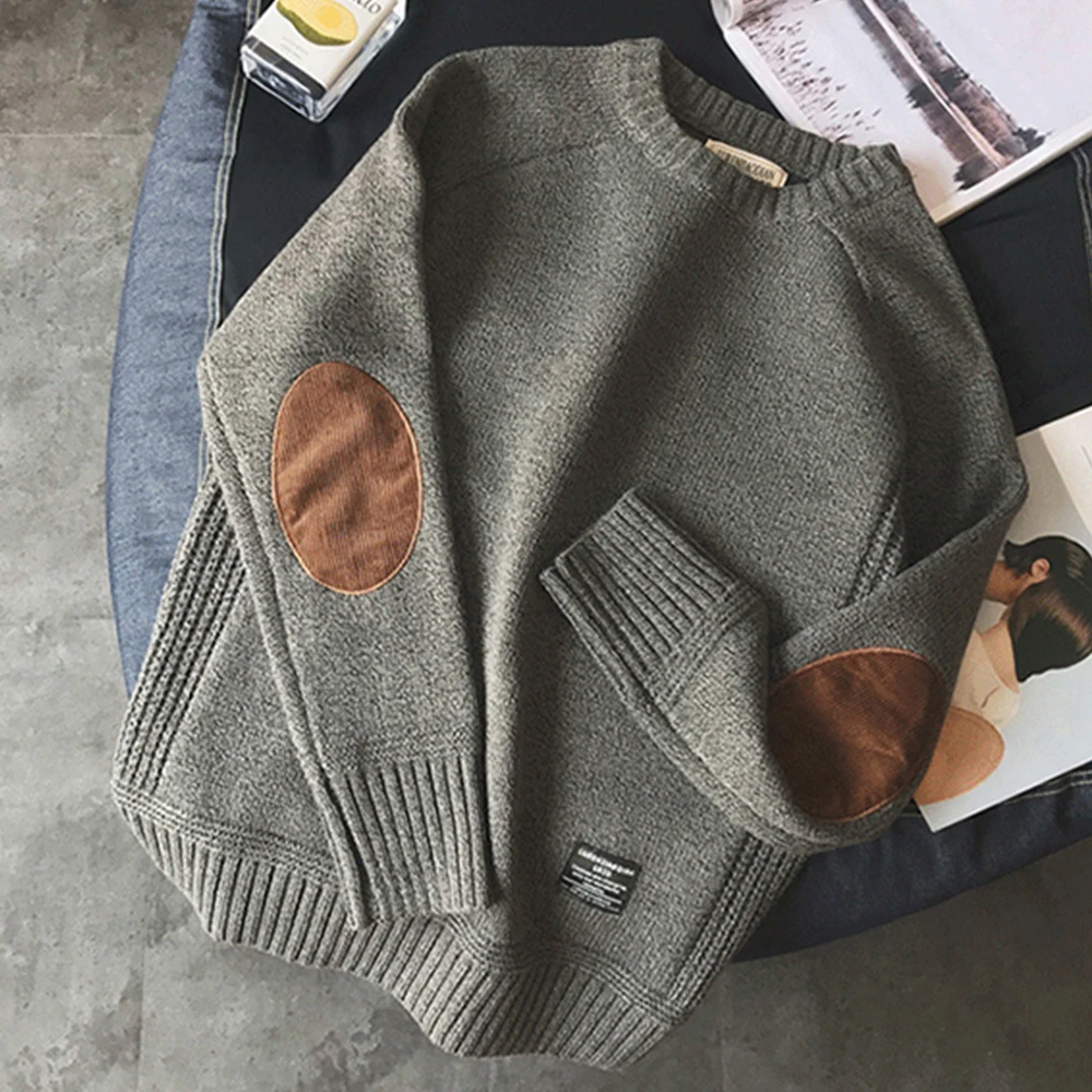 Top Trends: New Men Pullover Sweater Fashion Patch Designs Oversized Knitted Sweater Harajuku Streetwear Thick O Neck Causal Pullovers Wool Shoppable Styles