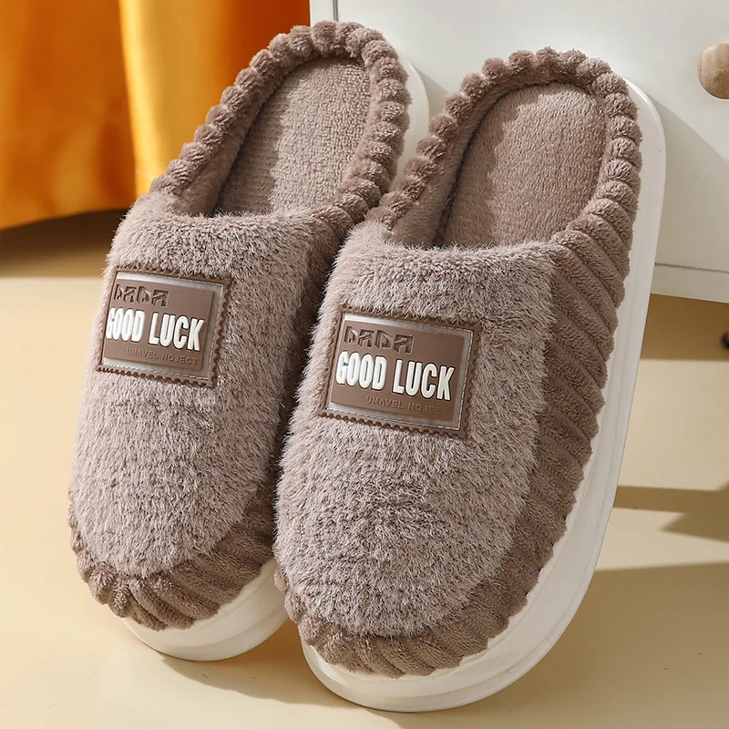 Top Trends: Winter Men&#039;s Home Slippers Warm Plush Velvet Fur Shoes Unisex Lager Size 50 / 51 Indoor Cotton Slides Men Women Slippers Brown Shoppable Styles