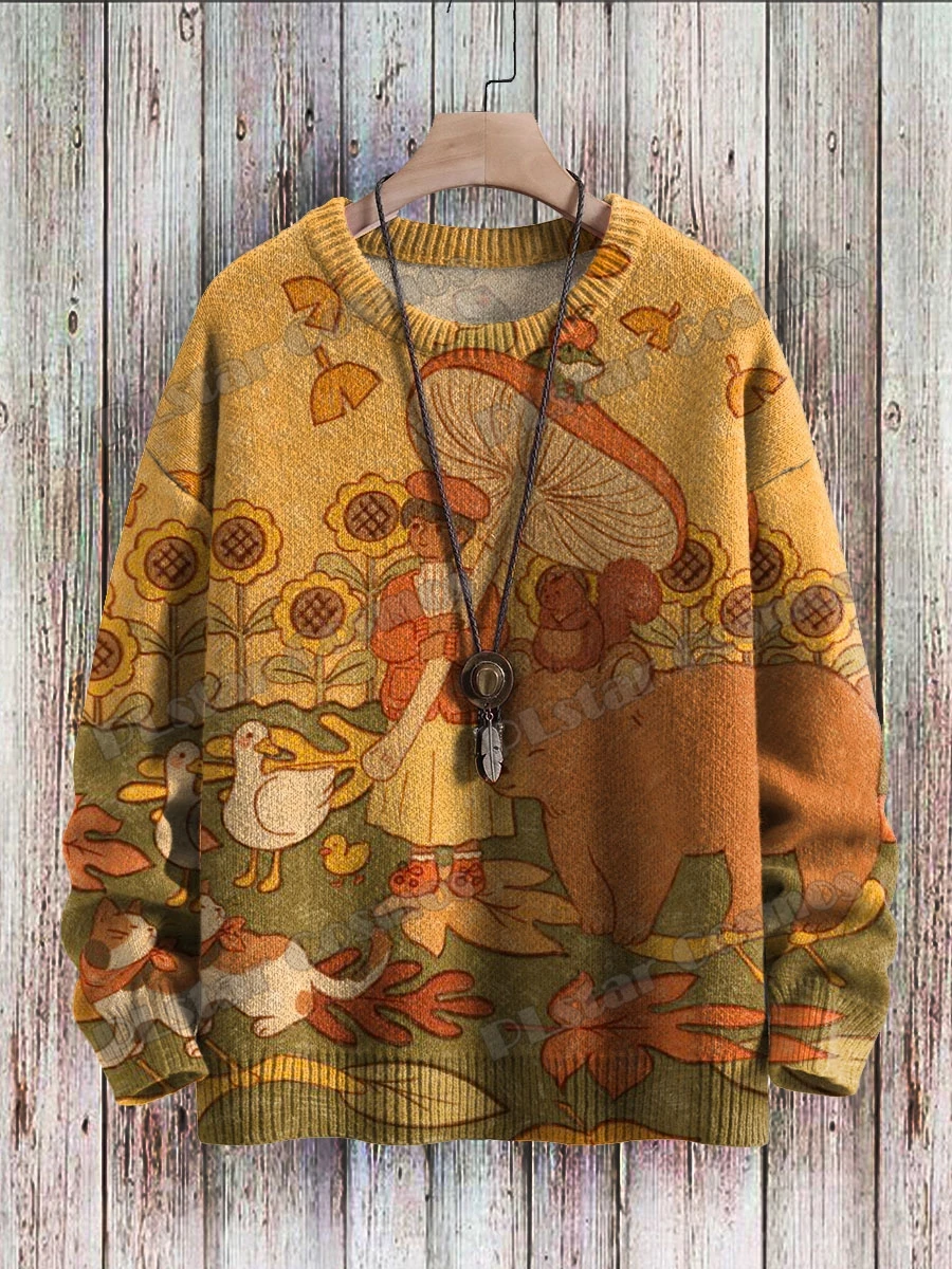 Top Trends: Funny Animals Sunflower Mushroom Art Pattern 3D Printed Men's Knitted Pullover Winter Unisex Casual Knit Pullover Sweater ZZM52 Shoppable Styles