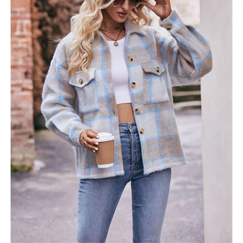 Top Trends: 2023 New Autumn And Winter Trend Fashion Lapel Plaid Patchwork Wool Short Style Temperament Commuting Loose Wool Thick Coat Shoppable Styles - Image 2