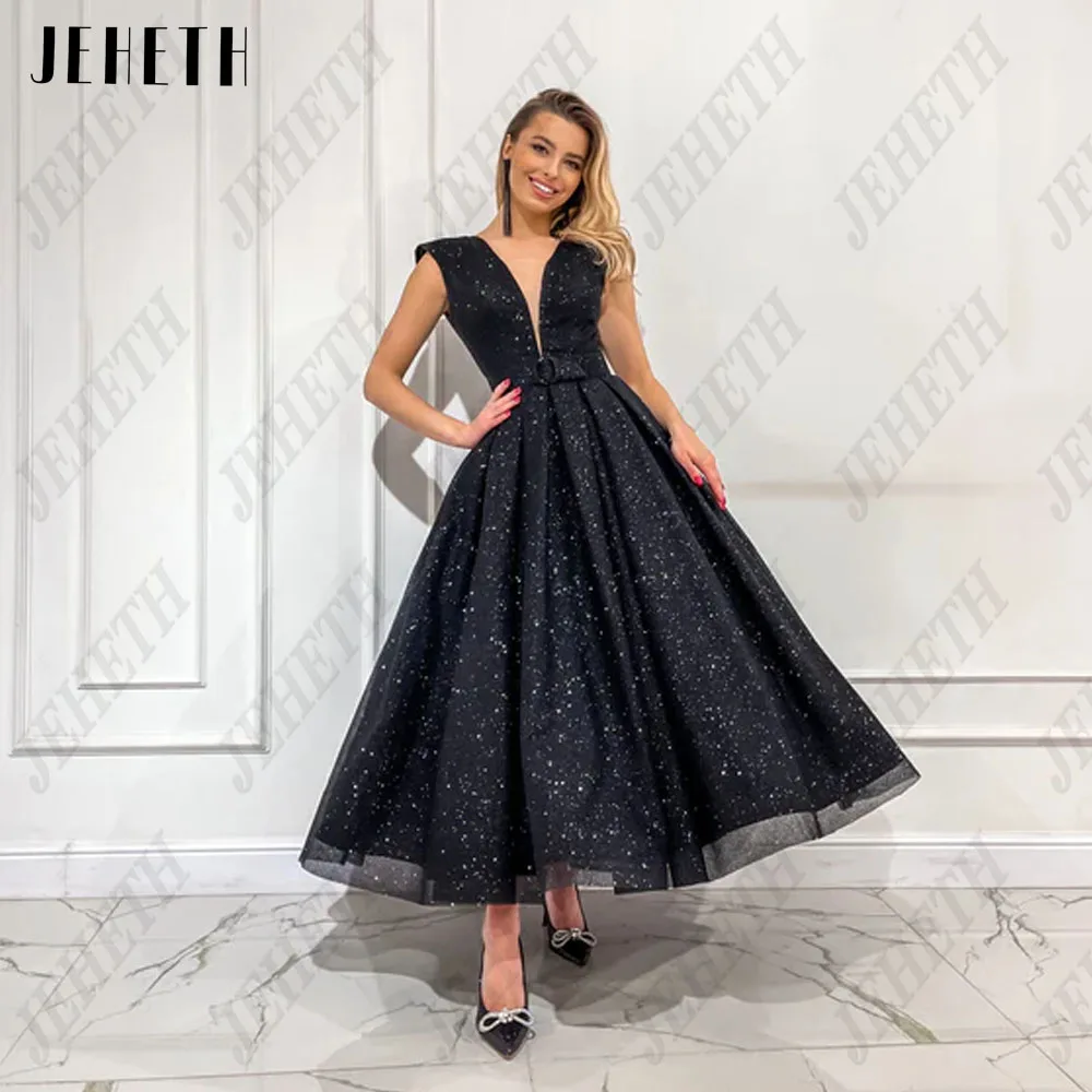 Top Trends: JEHETH Modern Black Evening Dresses For Woman Sleeveless Glitter Tulle A-Line Prom Dress Ankle Length فساتين سهره فاخره 2023 Shoppable Styles