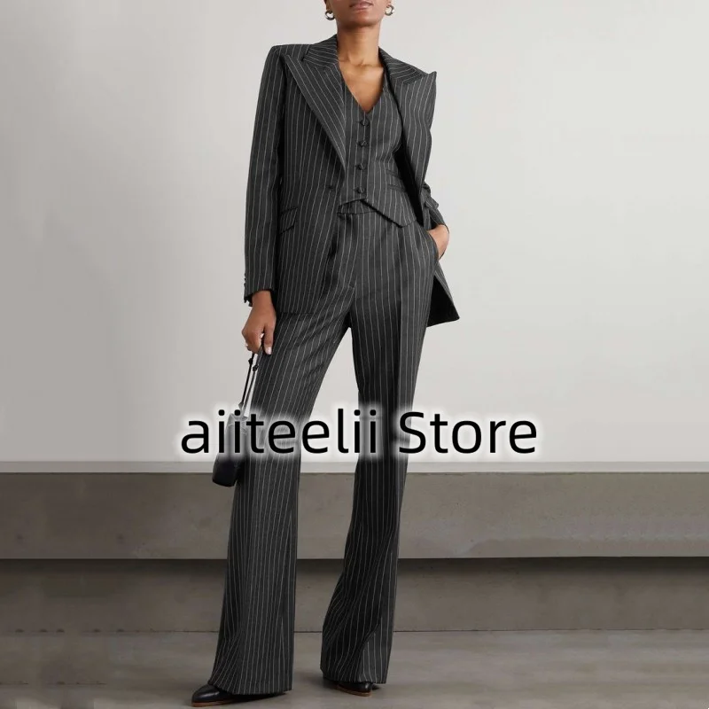 Top Trends: Women&#039;s Three-piece Suit Fashion Striped Slim Fit Lapel (Jacket + Vest + Trousers) Collar Single-breasted Suit For Business Shoppable Styles