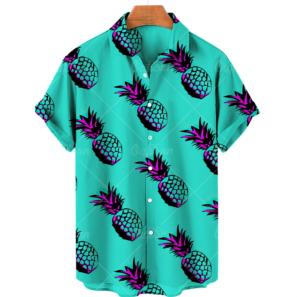 Top Trends: Summer Men's Shirts Hawaiian Pineapple Pattern Short Sleeves Fruit Print Tops Casual Fashion Clothing Loose Turn-down Collar 5XL Shoppable Styles