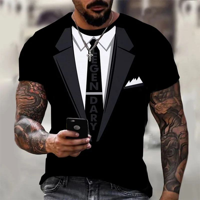 Top Trends: Fashion Men's T-shirts 3d Print Suit And Tie Pattern Plain Short Sleeved T-shirt For Men's Clothing High Street Streetwear Tops Shoppable Styles