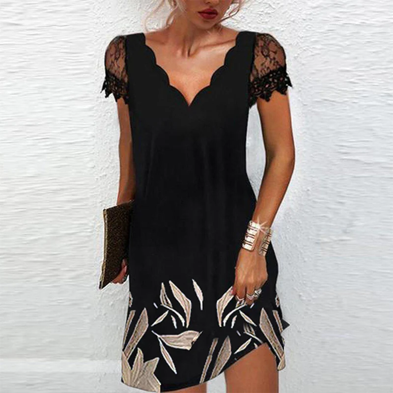 Top Trends: Summer Sexy Elegant Fashion Party Dresses Women V-neck Floral Print Short Sleeve Lace Mini Dress Oversized Vestido Feminino Robe Shoppable Styles - Image 5