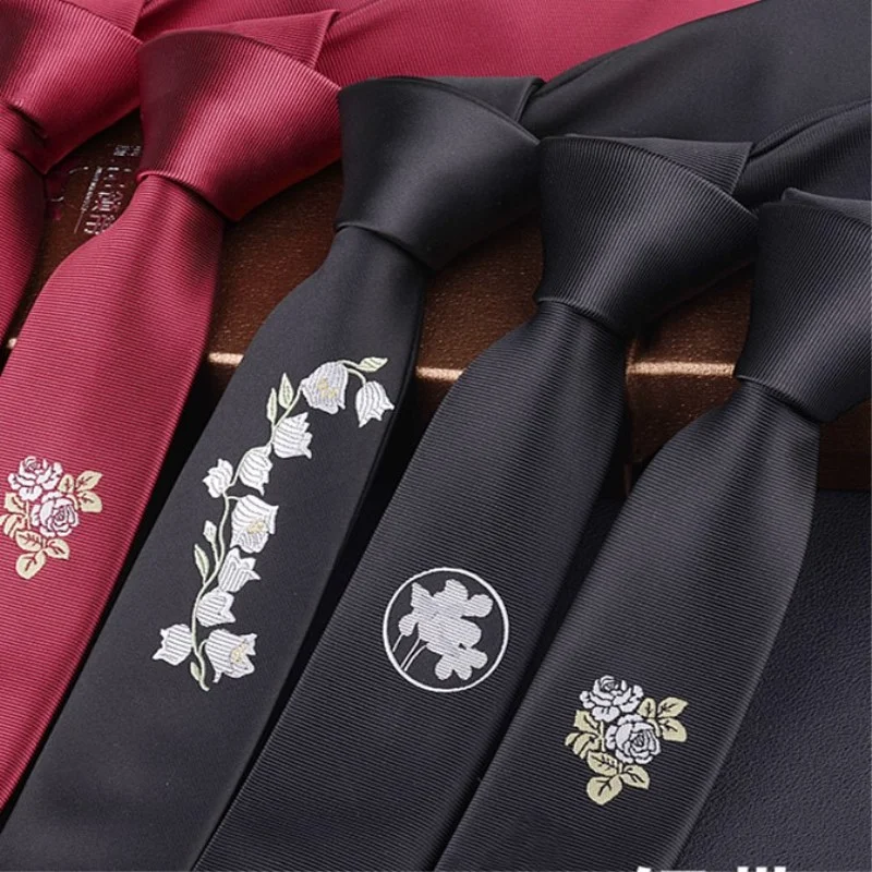 Top Trends: Personalized Skinny Tie White Yulan Embroidery Tie Narrow Necktie Formal Dress Accessory Birthday Present Graduation Cravat Shoppable Styles