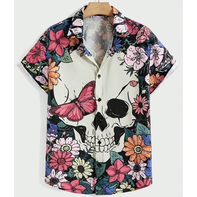 Top Trends: 2023 New Shirts For Men 3d Floral Skull Printed Loose Oversized Shirt Street Designer Short Sleeved High-Quality Men's Clothing Shoppable Styles