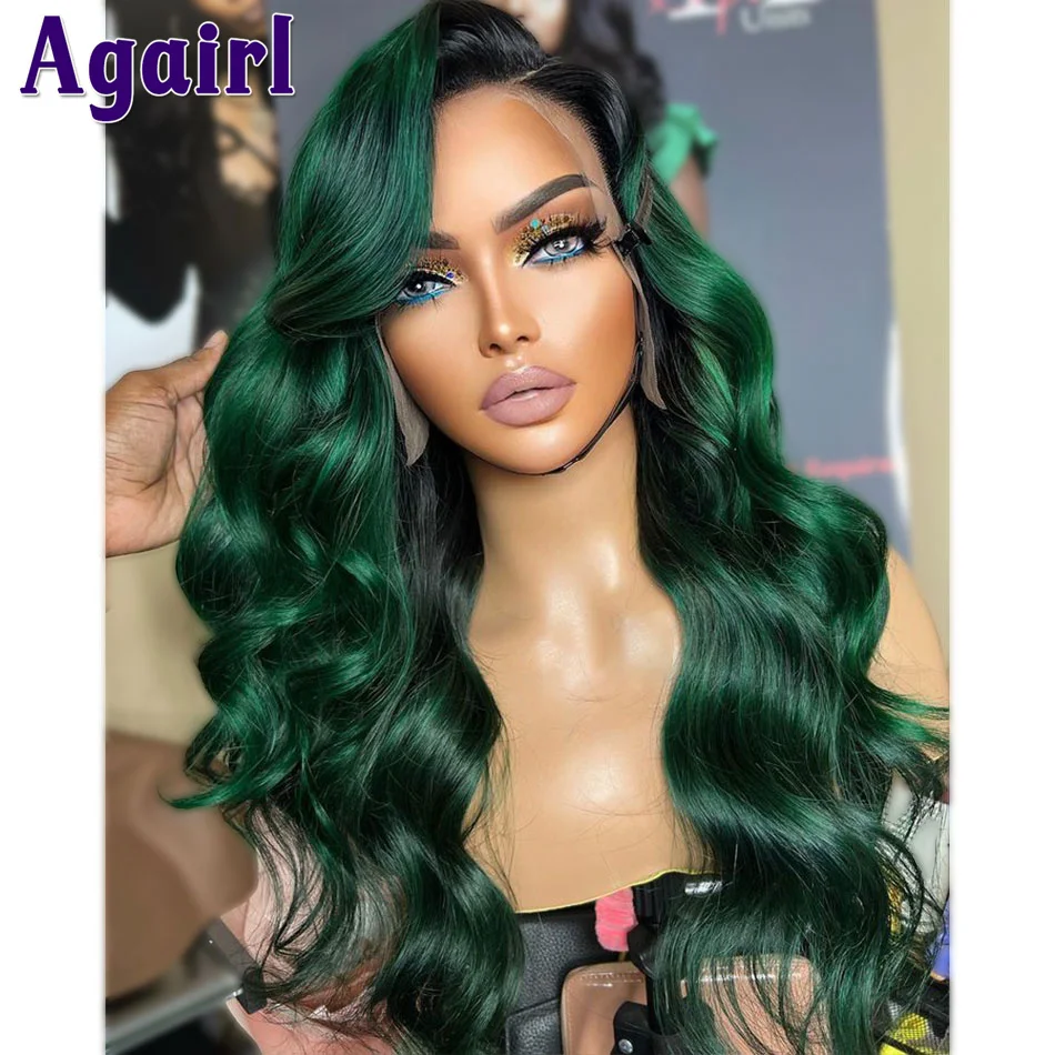 Top Trends: 13X4 Glueless Wavy Human Hair Lace Front Wig Ombre 1B Green Brazilian Remy 13X6 Body Wave Lace Frontal Wig 5x5 Lace Closure Wigs Shoppable Styles - Image 2