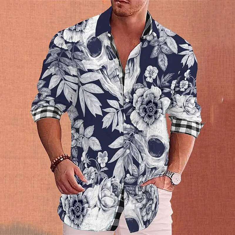 Top Trends: New Fashion Men&#039;s Long-sleeved Shirts, Flowers And Skulls Printed Single-breasted Tops, Street Clothing Design S-6XL Summer 2023 Shoppable Styles