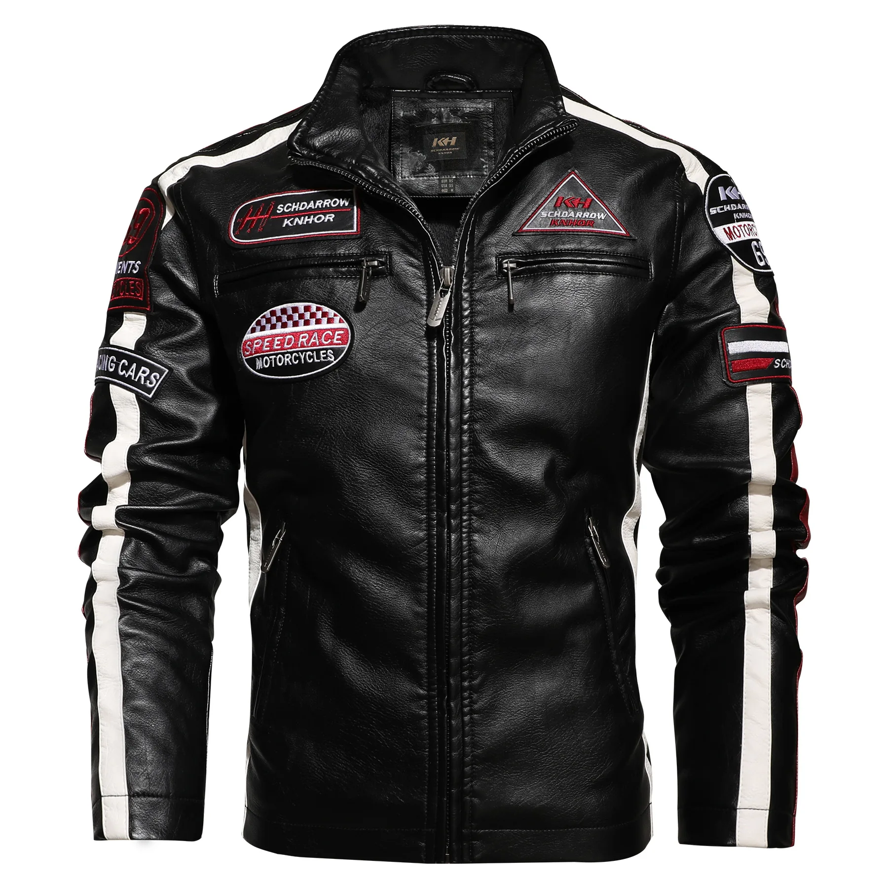 Top Trends: Autumn Men's Motorcycle Leather Jacket Casual Patchwork Vintage Overcoat Biker PU Embroidery Bomber Zipper Fleece Jackets Male Shoppable Styles - Image 4