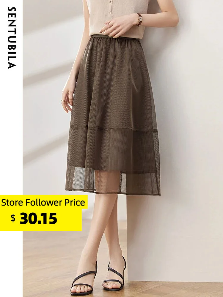 Top Trends: Sentubila Vintage Elegant Mesh Skirts For Women 2023 Summer Fashion Female A-Line Basic Casual Elastic Waist Skirts Q32Q48318 Shoppable Styles