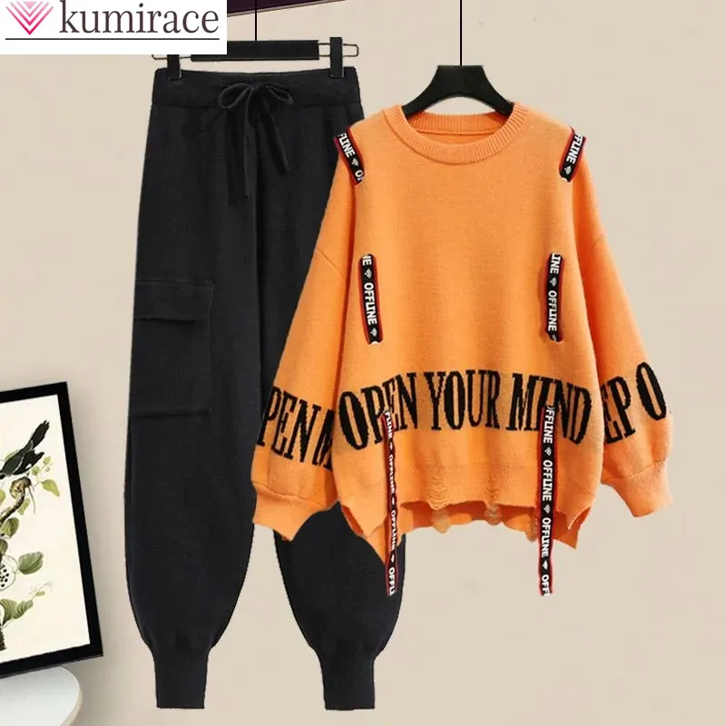 Top Trends: Winter New Ribbon Knitting Sweater Pullover Casual Overalls Two-piece Elegant Women's Pants Set Tracksuit Fall Outfits Style Age Shoppable Styles