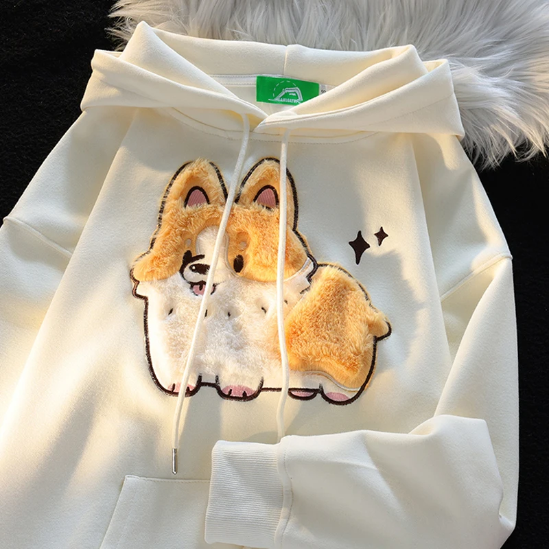 Top Trends: Embroidery Corgi Hooded Sweatshirt Ladies Loose And Sweet Hoodies Women Autumn Winter Casual Women&#039;s Long Sleeve Pullover Y2K Shoppable Styles