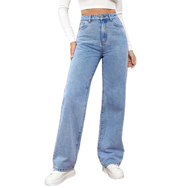 Top Trends: Fashion Versatile Stretch Straight Jeans Women High Waist Button Splice Denim Pants Female Comfortable Casual Trousers Washable Shoppable Styles