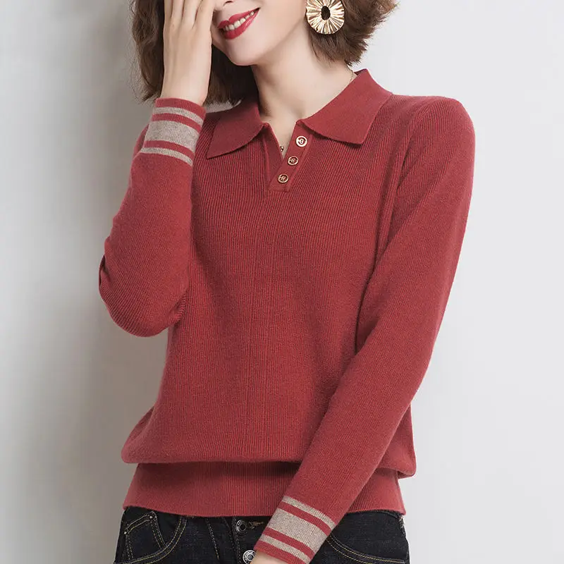 Top Trends: Fashion Turn-down Collar Button Sweater Women Autumn Winter Solid Exposed Line Decoration Long Sleeve Knit Loose Bottomed Tops Shoppable Styles