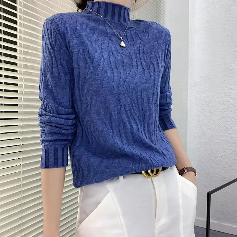 Top Trends: Women Autumn And Winter Korean Fashion Half High Collar Basic Knitwear Long Sleeve Slim Knitted Sweater Solid Pullover Tops Ropa Shoppable Styles