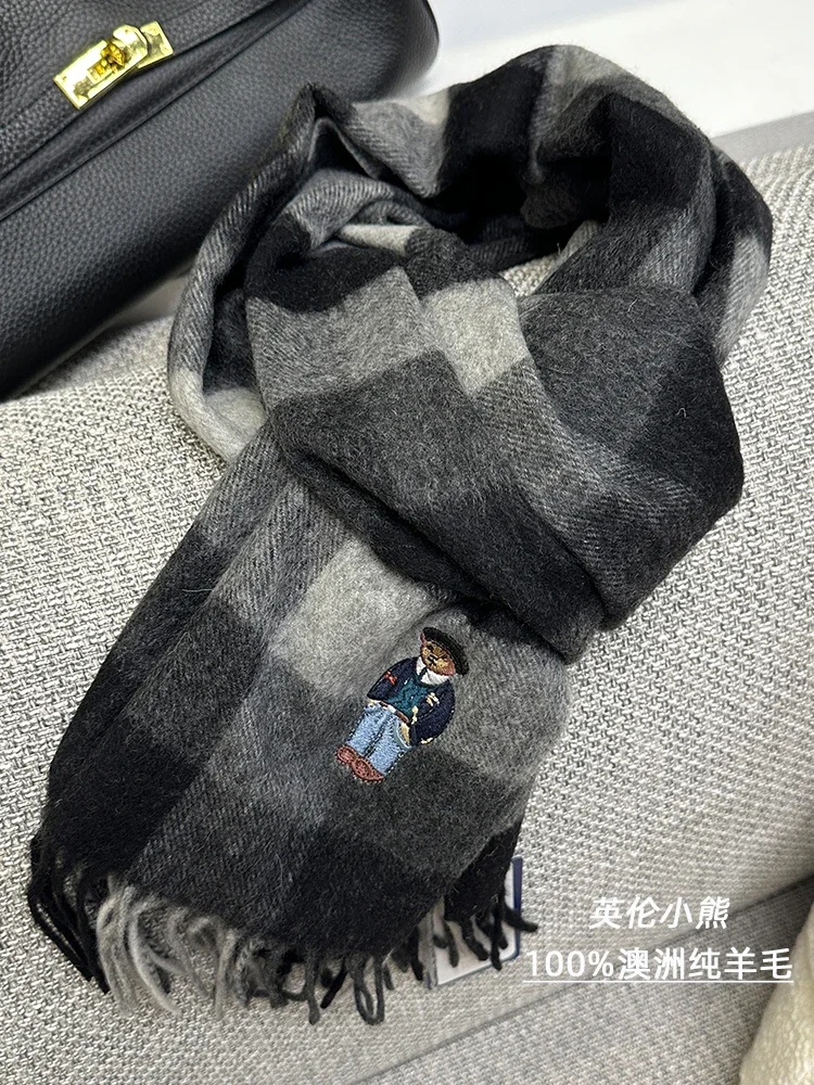 Top Trends: Luxury Designer Brand New High Quality British Style Bear 100% Australian Wool Scarf For Women Winter Warm Check Scarf Hot Sale Shoppable Styles