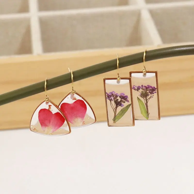 Top Trends: Unique Geometric Earrings With Flower Inside Natural Dried Flower Earrings Women Epoxy Resin Real Petal Earring Elegant Jewelry Shoppable Styles - Image 6