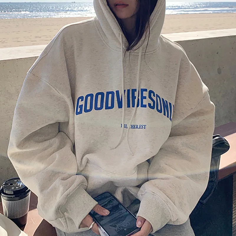 Top Trends: Letter Print Hoodies Women Vintage Winter Autumn Loose Hooded Shirt Grunge Street Sweatshirt Y2k Clothes Warm Oversize Pullovers Shoppable Styles