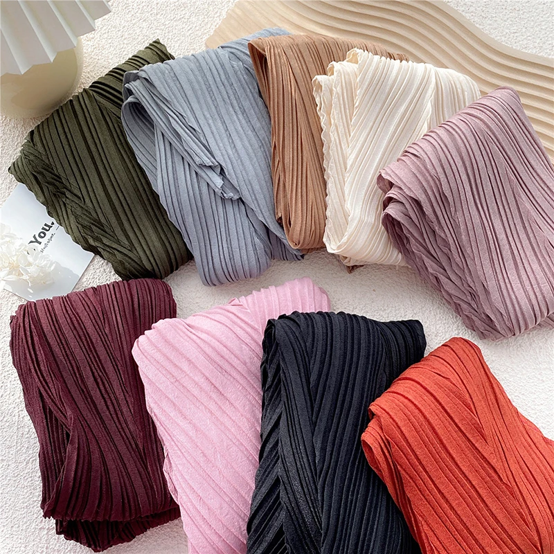 Top Trends: 2022 Women Cotton Linen Pleated Scarf Head Hijab Wrap Solid Full Cover-up Shawls Foulard Femme Headband Crinkle Muslim Headscarf Shoppable Styles - Image 3