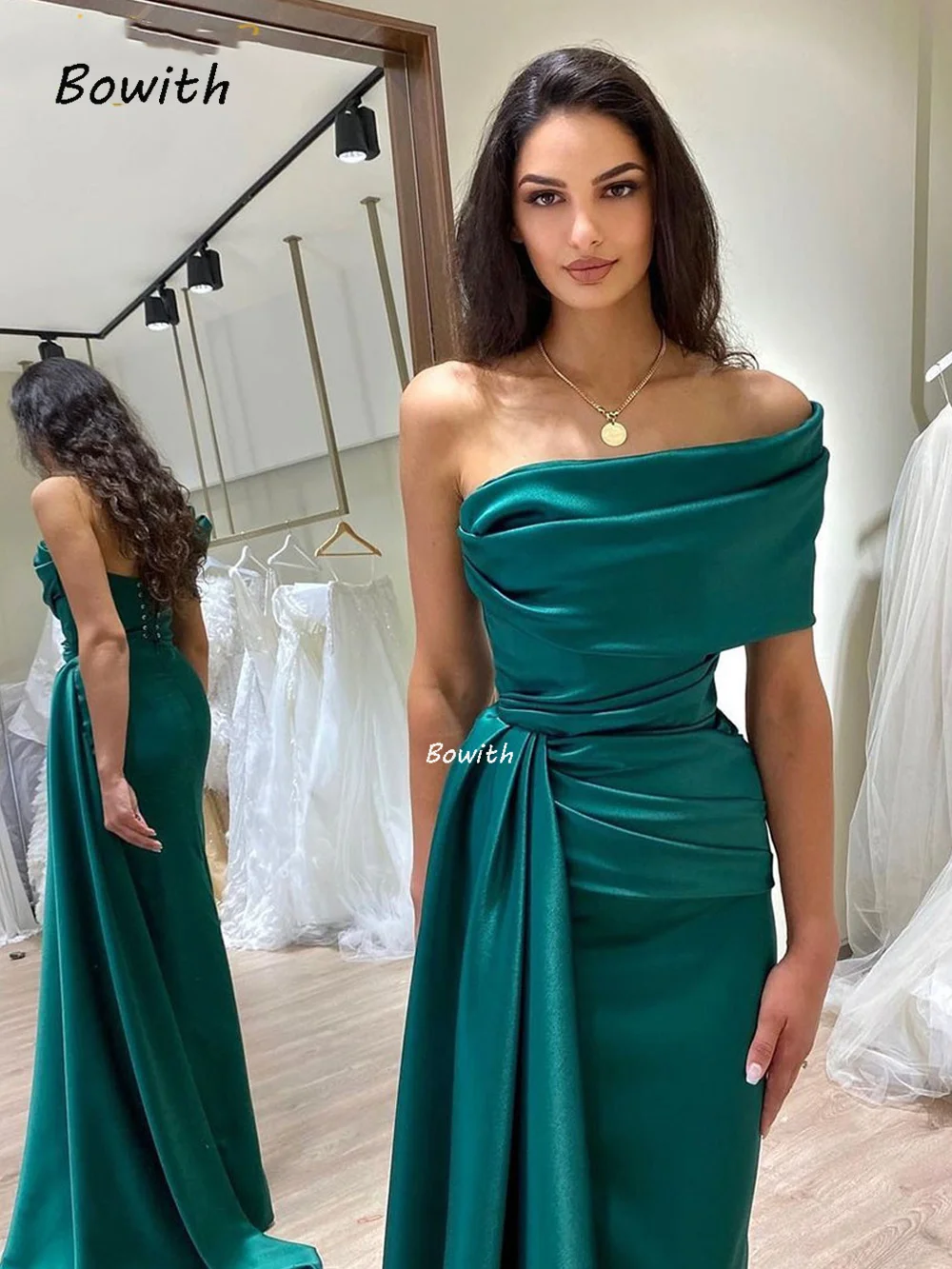 Top Trends: Bowith Satin Formal Evening Party Women Dresses Pleats With Side Train Draped High Slit Prom Dress Elegant Party Gown Wedding Shoppable Styles - Image 6