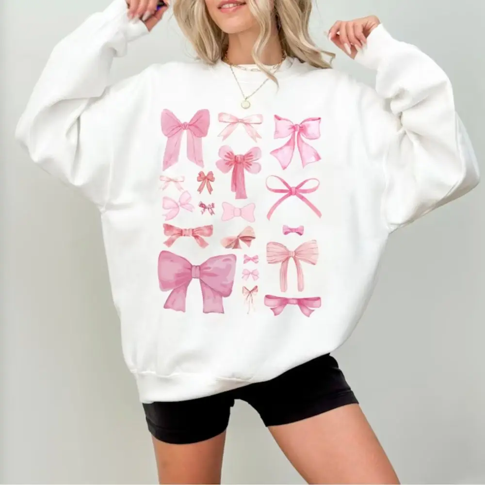 Top Trends: Coquette Pink Bow Sweatshirt For Women Cute Coquette Top Trendy Crewneck For Women Friend Valentine Gift For Her Girls Clothing Shoppable Styles