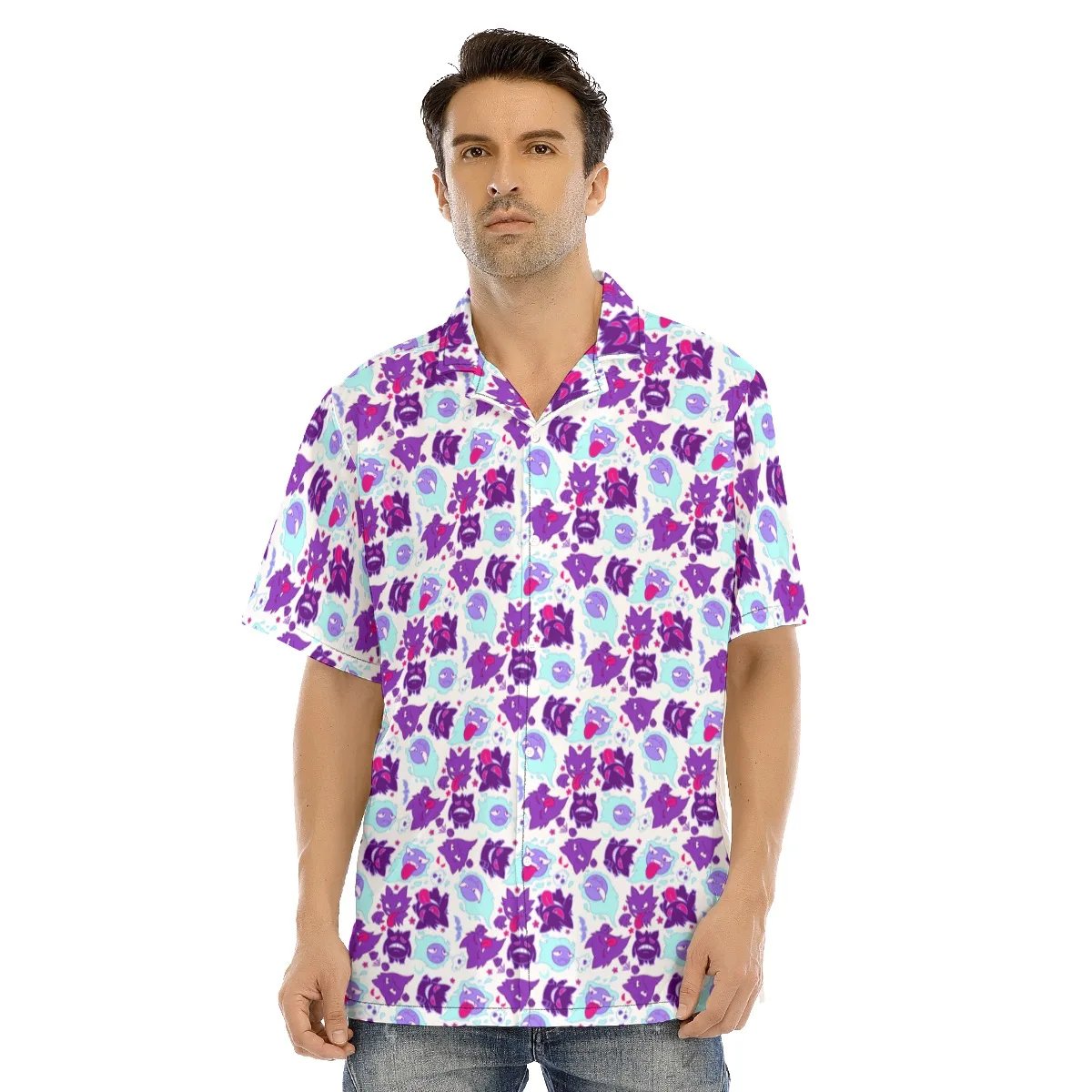 Top Trends: New Anime Print Gengar Shirt For Men And Women Hawaiian Casual Style Kawaii Short Sleeve Button Up Summer Shirts Shoppable Styles