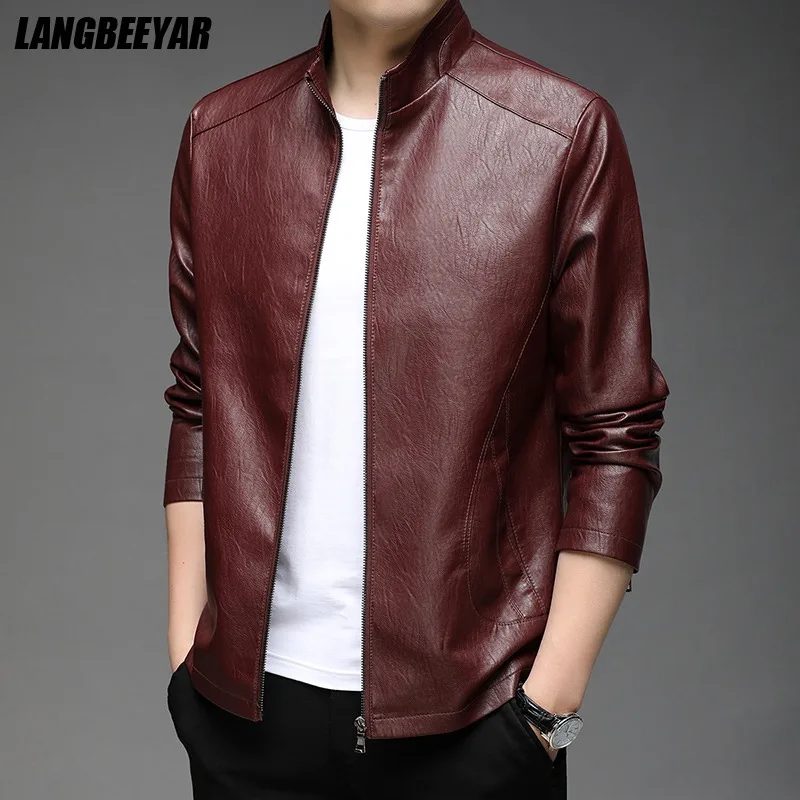 Top Trends: Top Grade New Brand Designer Casual Fashion Brown Classic Faux Pu Fashion Leather Jacket Men Moto Coats Mens Clothing 2023 Shoppable Styles