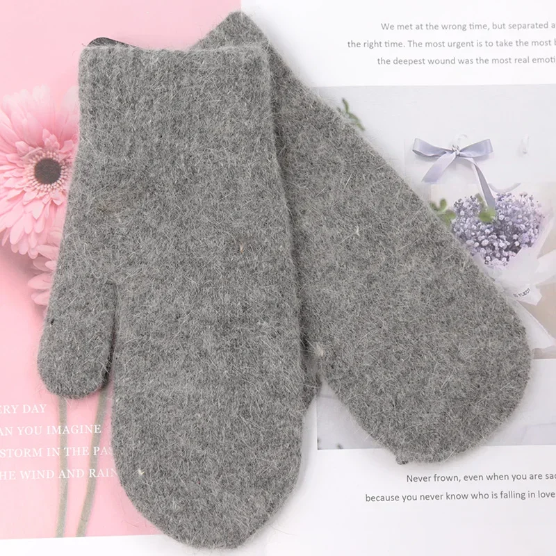 Top Trends: Women Winter Keep Warm Plus Cashmere Gloves Solid Elasticity Soft Full Finger Mittens Gloves Imitation Rabbit Fur Knitted Gloves Shoppable Styles