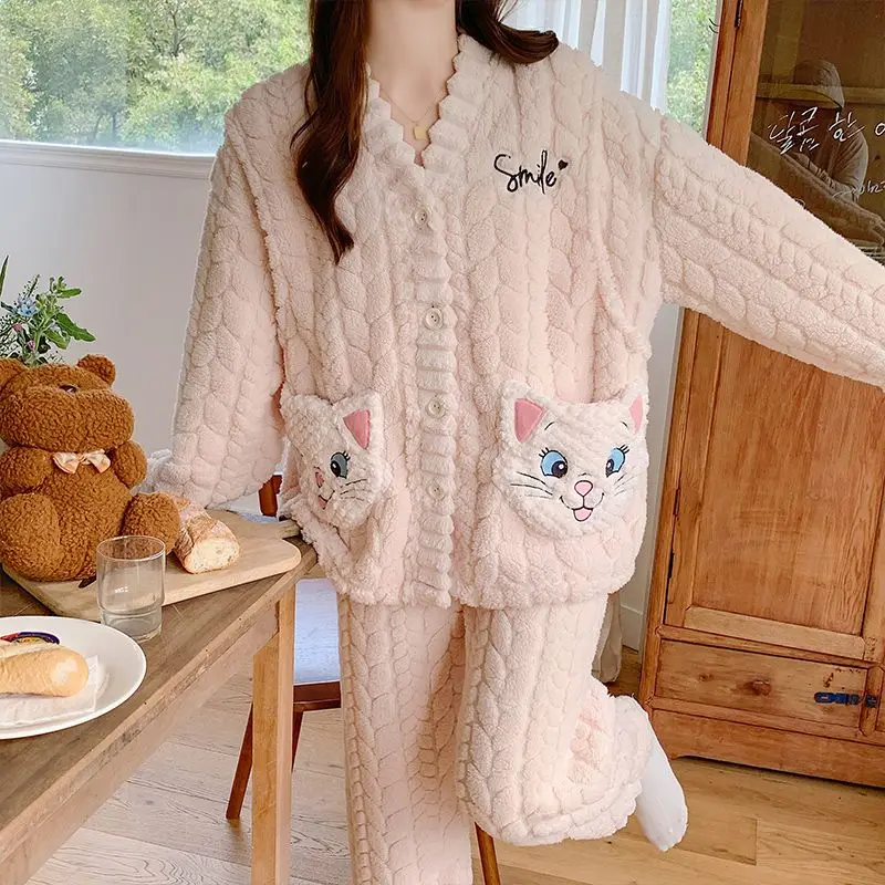 Top Trends: Autumn Winter Coral Fleece Cold Protection Maternity Pajamas Cartoon Confinement Suit Adjustable Elasticated Women Casual Suit Shoppable Styles