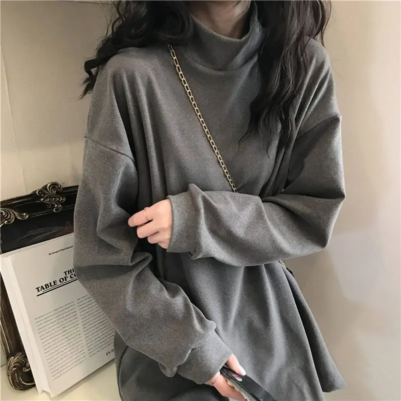 Top Trends: Women's Autumn Winter Turtleneck Pullover Solid Long Sleeve Undershirt T-shirt Fashion Office Lady Casual Elegant Loose Tops Shoppable Styles