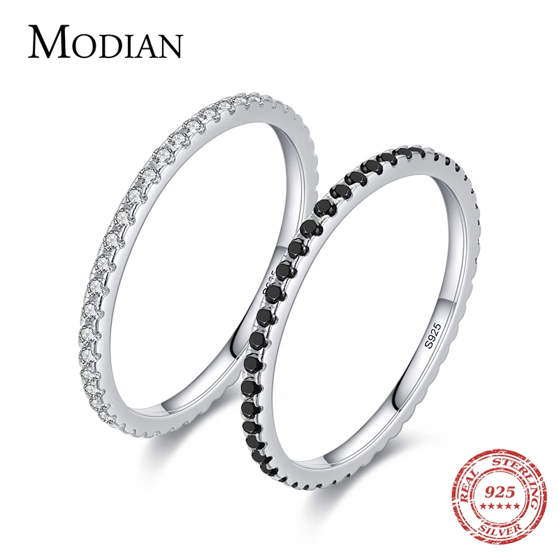 Top Trends: MODIAN Real Silver Black Zirconia Stackable Rings Fashion Crystal 925 Sterling Silver Finger Rings For Women Party Fine Jewelry Shoppable Styles