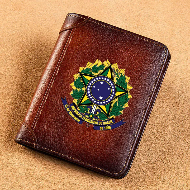 Top Trends: High Quality Genuine Leather Men Wallets República Federativa Do Brasil Printing Short Card Holder Purse Billfold Men's Wallet Shoppable Styles