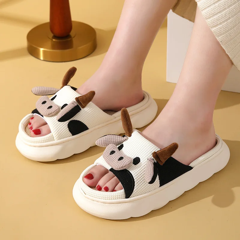 Top Trends: Frog Cow Shoes For Women Summer Cute Slippers Linen Indoor Non-slip Thick Cartoon Sandals Flip Flops Kawaii Clapper House Ladies Shoppable Styles