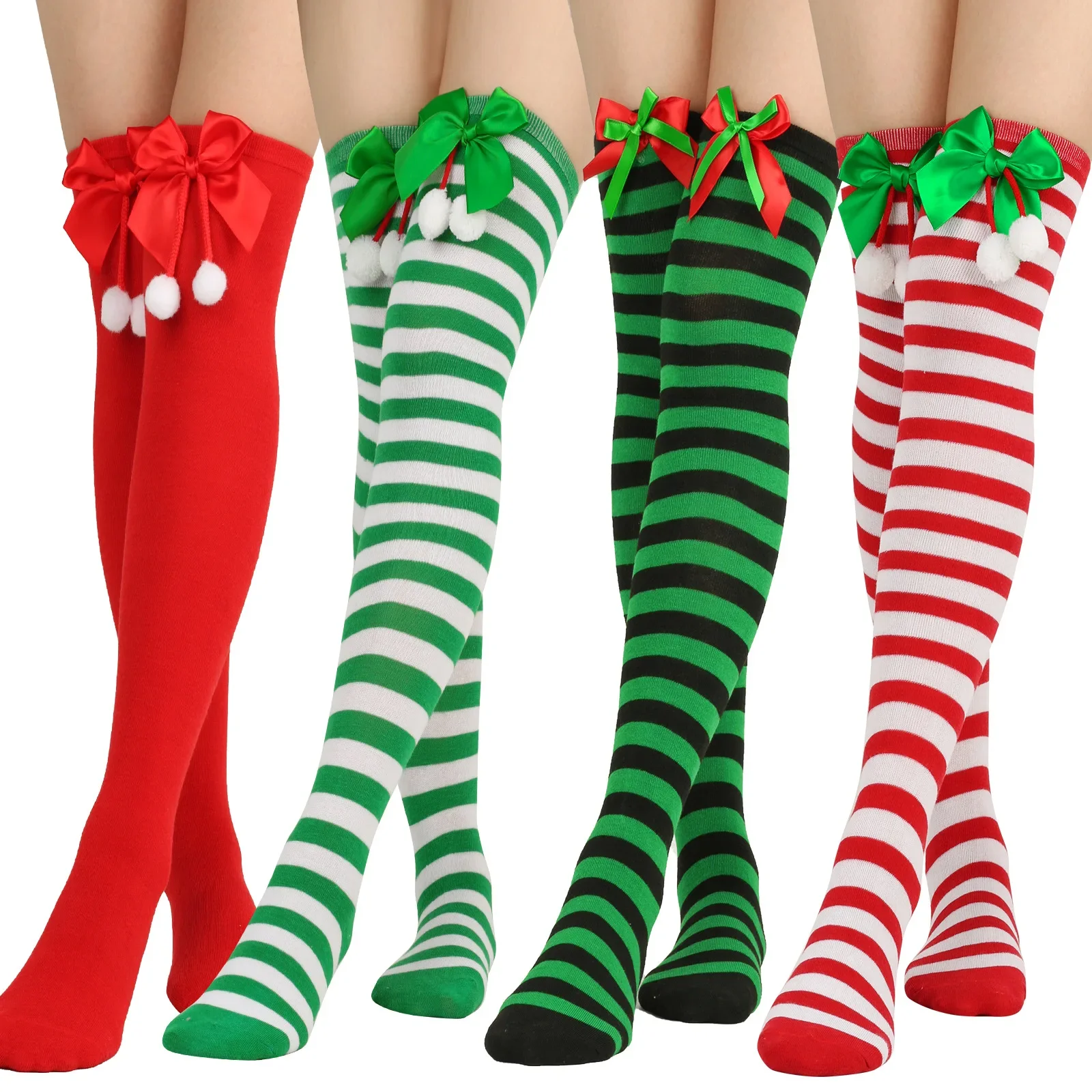 Top Trends: 2023 Women Over Knee Socks Christmas Diagonal Striped Christmas Thigh High Stockings Knee High Socks Shoppable Styles