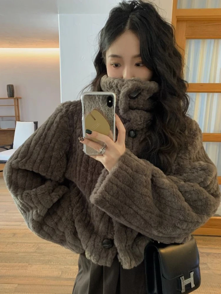 Top Trends: Deeptown Vintage Faux Fur Cropped Jackets Women Korean Style Fleece Fluffy Short Coats Elegant Thick Warm Outwear Autumn Winter Shoppable Styles