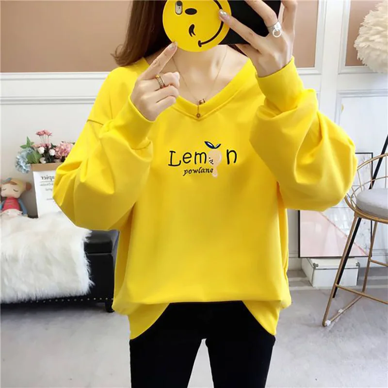 Top Trends: Fashion V-Neck Loose Printed Letter Korean Tee Shirt Female Clothing 2023 Autumn Oversize All-match Tops Casual T-Shirts Shoppable Styles