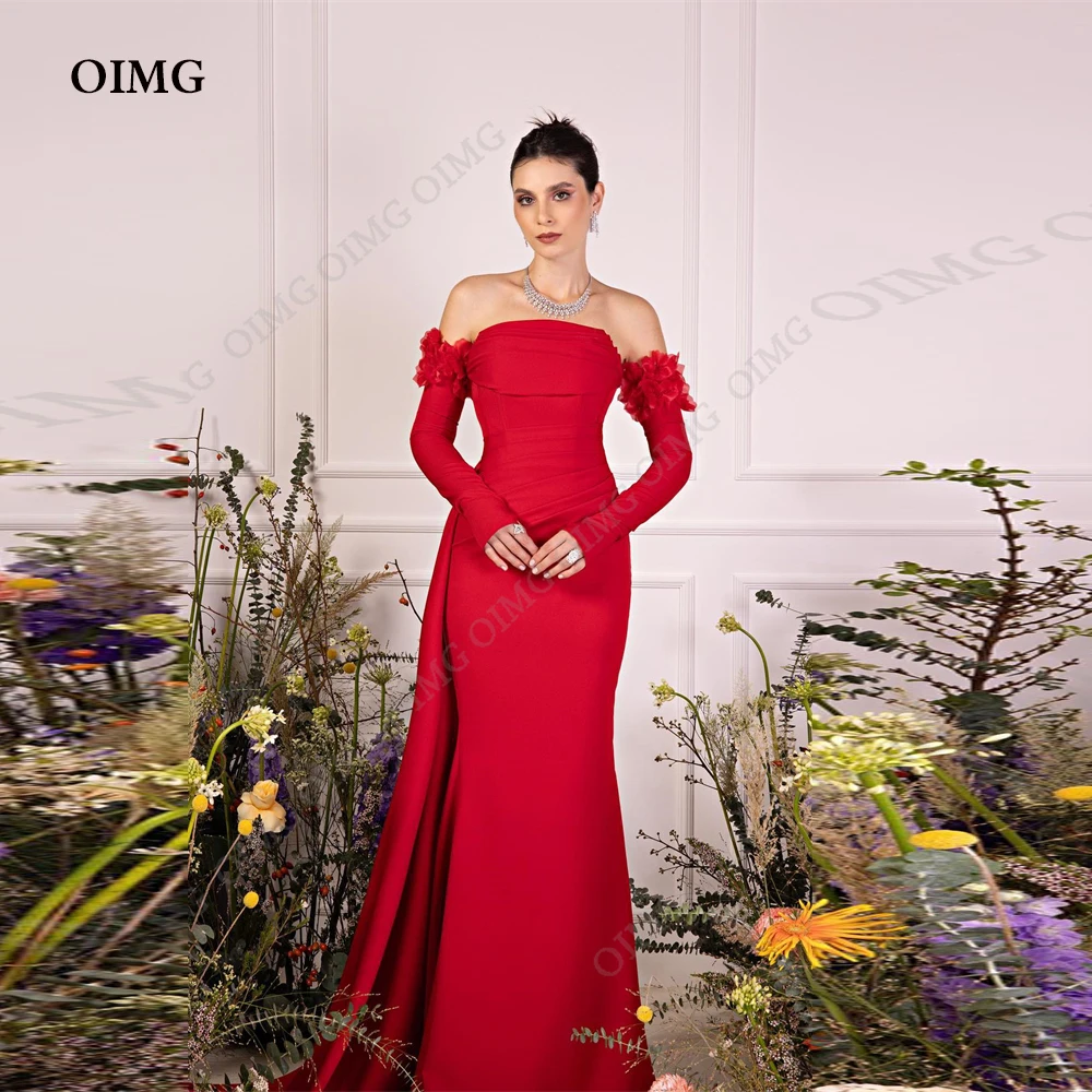 Top Trends: OIMG Red Mermaid Off Shoulder Evening Dresses Strapless Full Sleeves Prom Gowns Party 2023 Women Dress Vestidos De Fiesta New Shoppable Styles